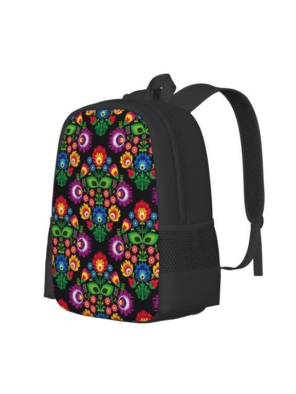 Traditional Floral Polish Print Large Capacity Backpack,Travel Backpack,Laptop Bag,College School Rucksack Bag,for School, Travel & Outdoor Activities
