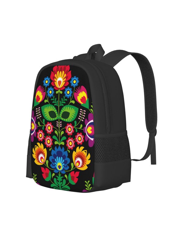 Traditional Floral Polish Print Large Capacity Backpack,Travel Backpack,Laptop Bag,College School Rucksack Bag,for School, Travel & Outdoor Activities