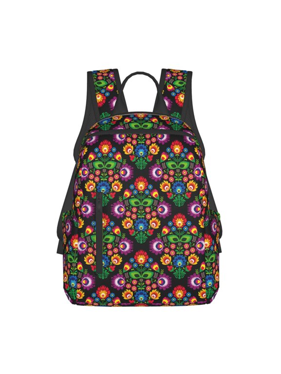 Traditional Floral Polish Print Lightweight Daypack,Weekender Bag for Men and Women, Travel Backpack with Padded Straps for School, Travel & Work