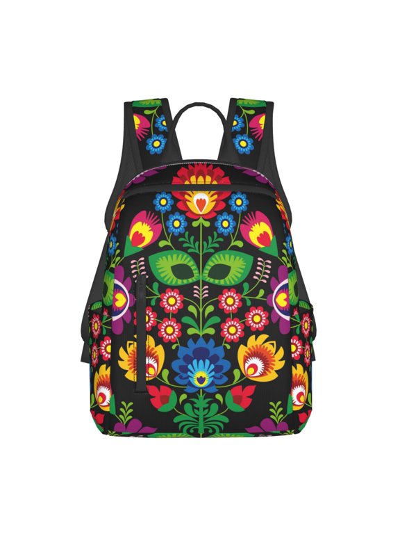 Traditional Floral Polish Print Lightweight Daypack,Weekender Bag for Men and Women, Travel Backpack with Padded Straps for School, Travel & Work