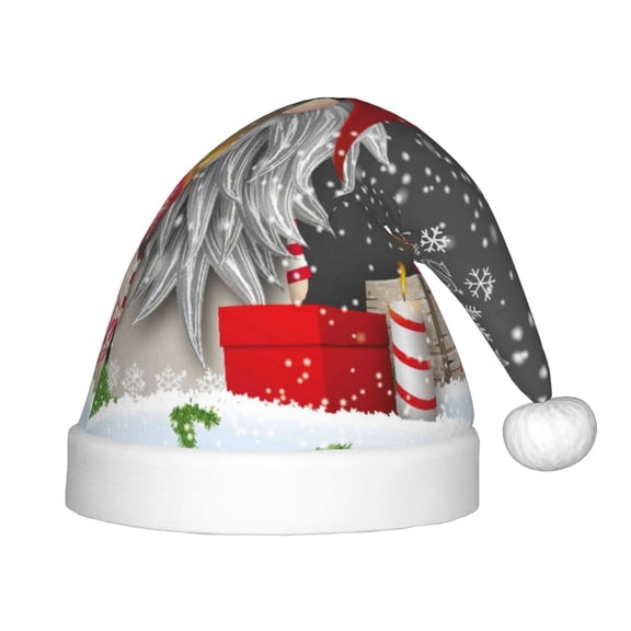 Fuzoiu Traditional Scandinavian Dwarf Print Santa Hat Christmas Hat for kids,Santa Hats with Pompom, Unisex Xmas Holiday Hat for Christmas New Year Festive Party Supplies