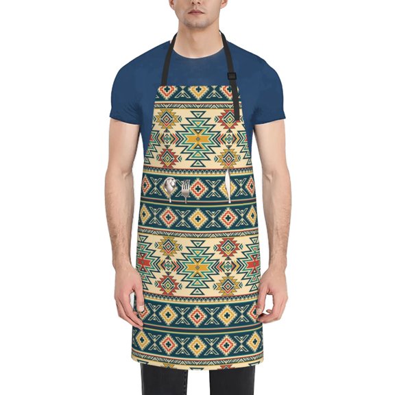 Fuzoiu Traditional Tribal Aztec1 Print Adjustable Waterproof Apron with Pockets,Waterproof Apron for Cooking, Gardening, and Art Projects