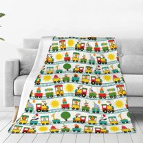 Fuzoiu Train With Animals Print Ultra-Soft Micro Fleece Blanket,All Seasons Flannel Throw, Lightweight Blanket for Bed, Sofa, Couch, Movie Night, Camping, and Travel-