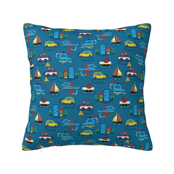 Fuzoiu Transportations with Buildings Print Square Pillow Cover,Hidden Zipper Design,Luxury Square Pillow Case, Throw Pillow,Couch Cushion-26"x26"
