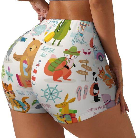 Fuzoiu Travel Animals Print Women's Workout Shorts,Workout Biker Shorts Women,Exercise Fitness Shorts,Scrunch Short, Athletic Shorts for Gym Yoga Running Sport Active-X-Large