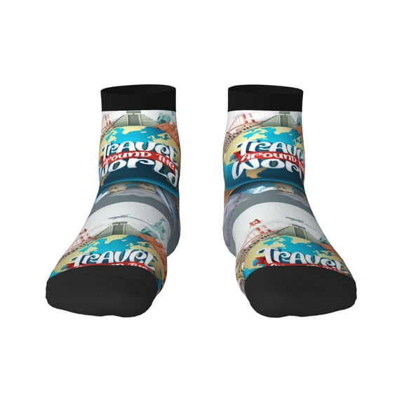 Fuzoiu Travel Around The World Print Adult Socks, Crew Moisture-wicking Socks, Unisex Cushion Crew Socks,Casual Sports Ankle Socks