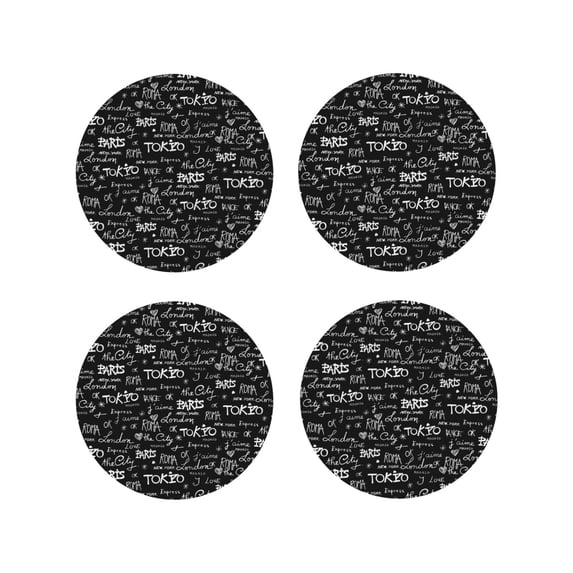 Fuzoiu Travel The World Print Leather Coasters Set,Drink Coasters Set of 4,for Tabletop Protection, Durable PVC Coasters,Home Décor and Housewarming Gift-Round Shape