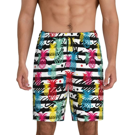 Fuzoiu Trendy Colorful Pineapples 1 Print Pajama Shorts for Men, Men's Pajama Bottoms,Mens Lounge Sleepwear,Pajama Pants with Pocket-Medium