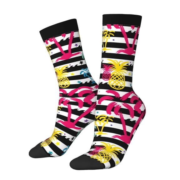 Fuzoiu Trendy Colorful Pineapples Print Athletic Crew Socks for Men & Women,Casual Crew Socks,Above Ankle Crew Socks for Business, Casual