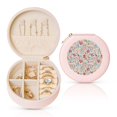 thumbnail image 1 of Fuzoiu Trendy Floral Design Print Portable Jewelry Box,Round Mini Leather Travel Jewelry Case,Small Travel Jewelry Organizer,Jewelry Holder for Ring Necklace Earring for Women Girls-Pink, 1 of 7