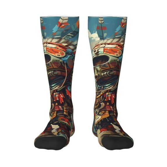 Fuzoiu Tribal Futuristic Warrior Print Adult Stockings,Crew Socks,Unisex Fashion Socks, Casual Sports Socks,Comfortable Crew Socks for Everyday Wear and Sports
