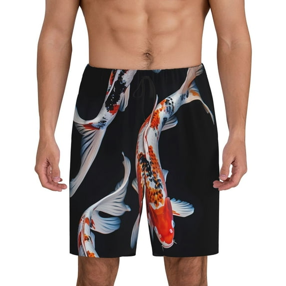 Fuzoiu Tricolor Koi Fish Trio Print Pajama Shorts for Men, Men's Pajama Bottoms,Mens Lounge Sleepwear,Pajama Pants with Pocket-Medium