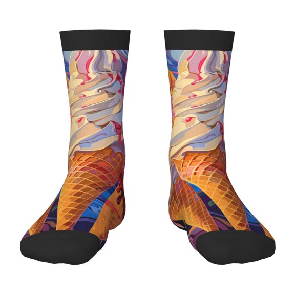 Fuzoiu Trio Of Dripping Cones Print Kids Socks For Boys Girls,Grip Crew Socks with Non Slip,Lightweight Stretch Crew Socks,Toddlers Crew Boot Socks