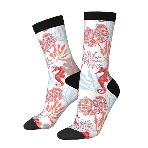 Fuzoiu Tropical Corals Seahorse Print Athletic Crew Socks for Men & Women,Casual Crew Socks,Above Ankle Crew Socks for Business, Casual