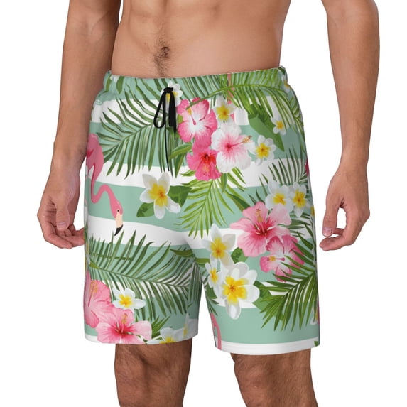 Fuzoiu Tropical Flamingo Print Men's Swim Shorts,Quick-Dry Double-Layer Swim Trunks,Board Trunks,Beach Shorts Swimwear Bathing Suits-3X-Large