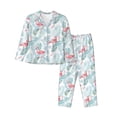 thumbnail image 1 of Fuzoiu Tropical Flamingo Print Women's Long-Sleeved Pajama,Lounge Button Down Nightwear,Womens Notch Collar Pajama Set-Small, 1 of 7