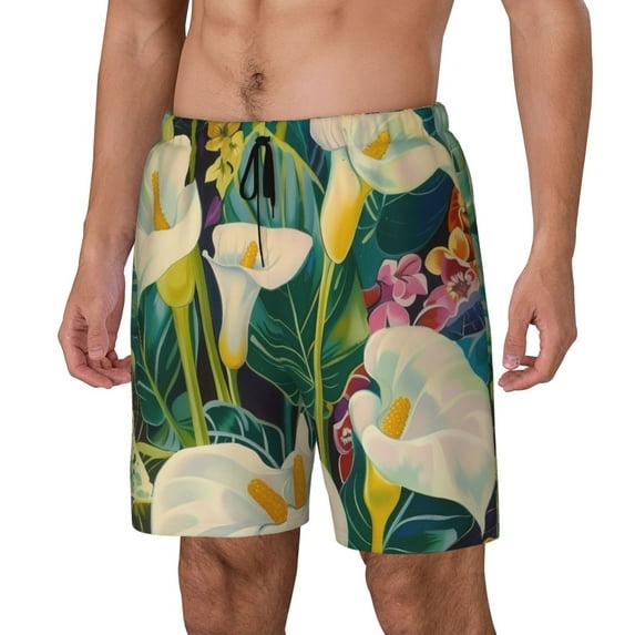 Fuzoiu Tropical Floral Jungle Print Men's Swim Shorts,Quick-Dry Double-Layer Swim Trunks,Board Trunks,Beach Shorts Swimwear Bathing Suits-Large