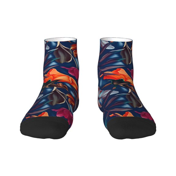 Fuzoiu Tropical Flower Print Adult Socks, Crew Moisture-wicking Socks, Unisex Cushion Crew Socks,Casual Sports Ankle Socks