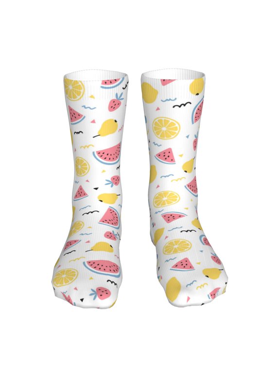 Tropical Fruit Print Crew Socks,Casual Athletic Gym LightWeight Thin Socks,Casual Crew Socks for Men Woman,Calf Length Crew Socks