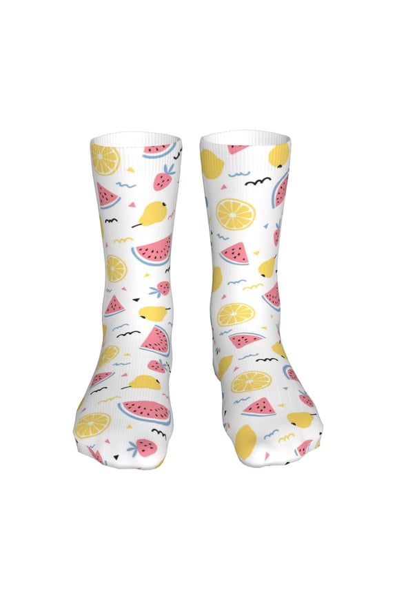 Tropical Fruit Print Crew Socks,Casual Athletic Gym LightWeight Thin Socks,Casual Crew Socks for Men Woman,Calf Length Crew Socks