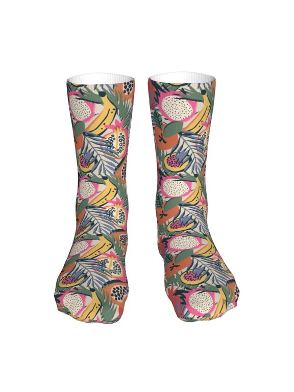 Tropical Fruit Print Crew Socks,Casual Athletic Gym LightWeight Thin Socks,Casual Crew Socks for Men Woman,Calf Length Crew Socks