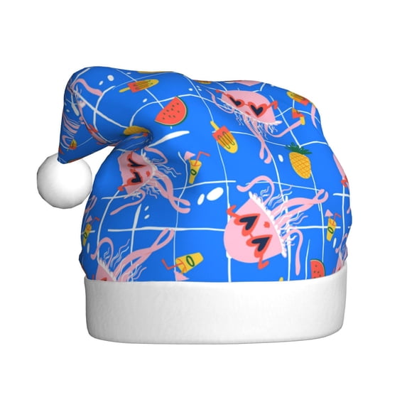 Fuzoiu Tropical Jellyfishes Print Santa Hat Christmas Hat for Adults,Santa Hats with Pompom, Unisex Xmas Holiday Hat for Christmas New Year Festive Party Supplies