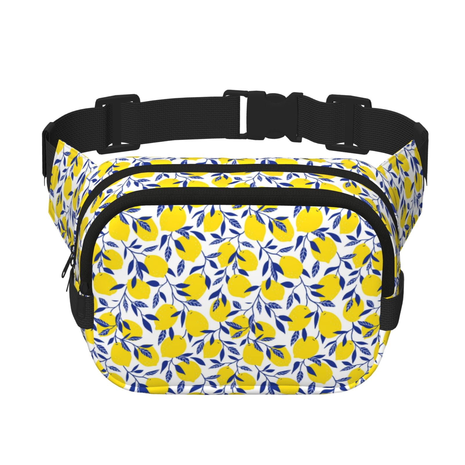 Fuzoiu Tropical Lemon Print Unisex Square Double Layer Waist Bag,Crossbody Fanny Pack Travel Workout Accessory