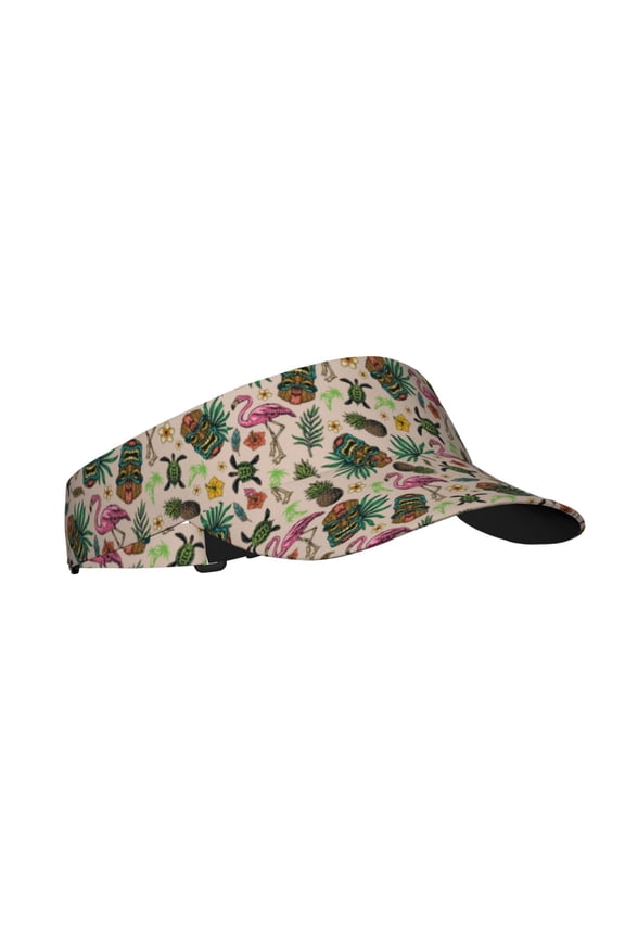 Tropical Mask Flamingo Print Adult Sunscreen Visor Cap,Adjustable Summer Cap for Men Women,Unisex Running Outdoor Beach Hat
