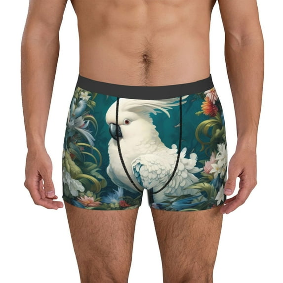 Fuzoiu Tropical Parrot Floral Artwork Print Men's Ultra Breathable Underwear,No Riding Up Boxer Briefs with ComfortFlexible Waistband-X-Large