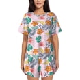 thumbnail image 1 of Fuzoiu Tropical Plants Print Women's Short-Sleeved Pajama Set,Lounge Sleepwear Set,Womens Pajama Sets 2 Piece,Button-Up Top and Shorts with Pockets-X-Large, 1 of 7