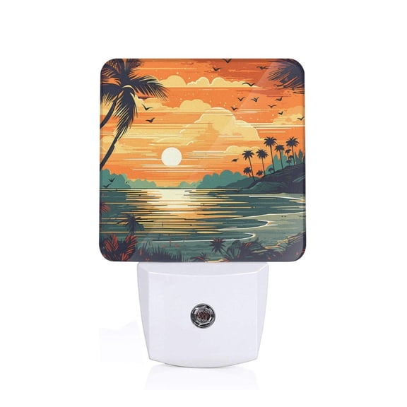 Fuzoiu Tropical Sunset Paradise Print Dusk to Dawn LED Night Light with Light Sensor, Energy-Efficient Touch-Safe Night Lamp for Home, Office, and Kids' Rooms-US