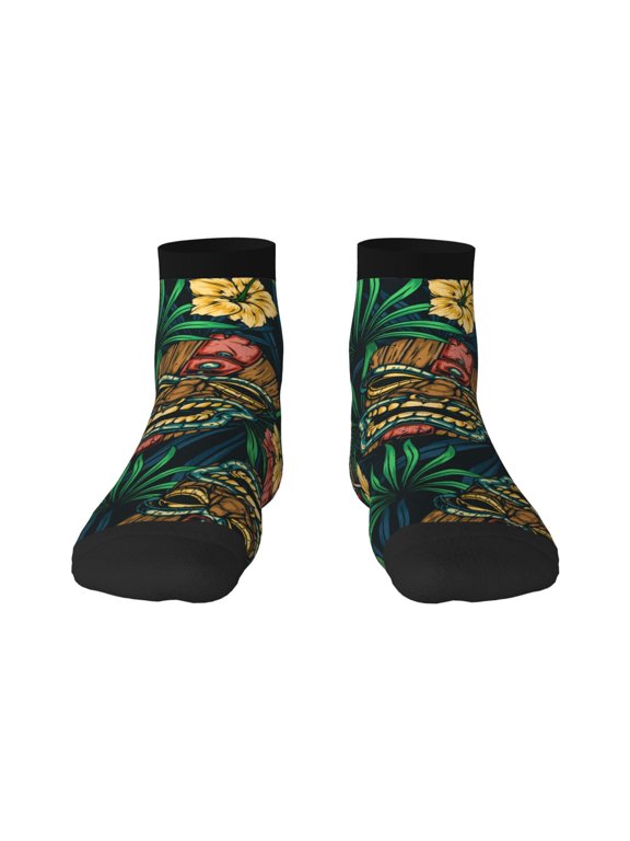 Tropical Tribe Mask Print Adult Socks, Crew Moisture-wicking Socks, Unisex Cushion Crew Socks,Casual Sports Ankle Socks
