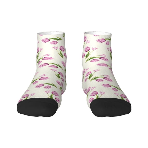 Fuzoiu Tulips Flowers Print Adult Socks, Crew Moisture-wicking Socks, Unisex Cushion Crew Socks,Casual Sports Ankle Socks