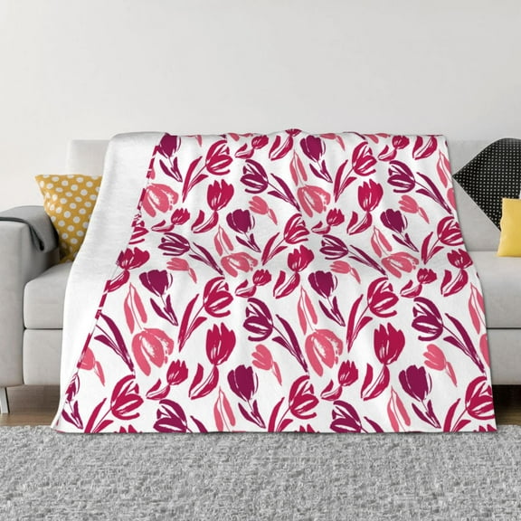 Fuzoiu Tulips Flowers Print Flannel Blanket,Throw Blanket,Flannel Home Decor,Fleece Bed Blankets,Cozy Soft Blanket for Bed, Sofa, Camping, and Travel-40"x30"