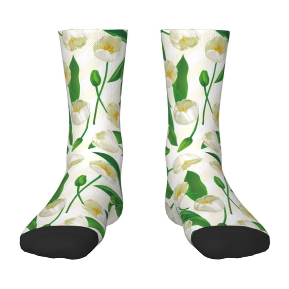 Fuzoiu Tulips Flowers Print Kids Socks For Boys Girls,Grip Crew Socks with Non Slip,Lightweight Stretch Crew Socks,Toddlers Crew Boot Socks