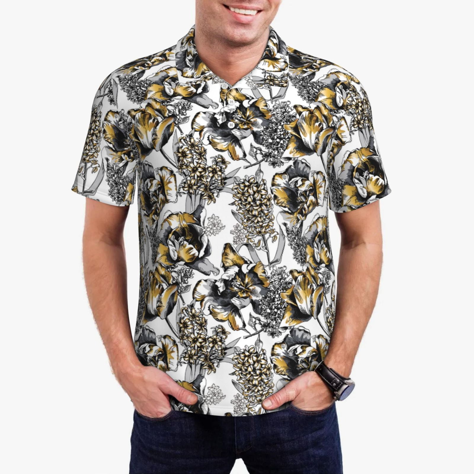 Flower Print Men's Golf Shirts