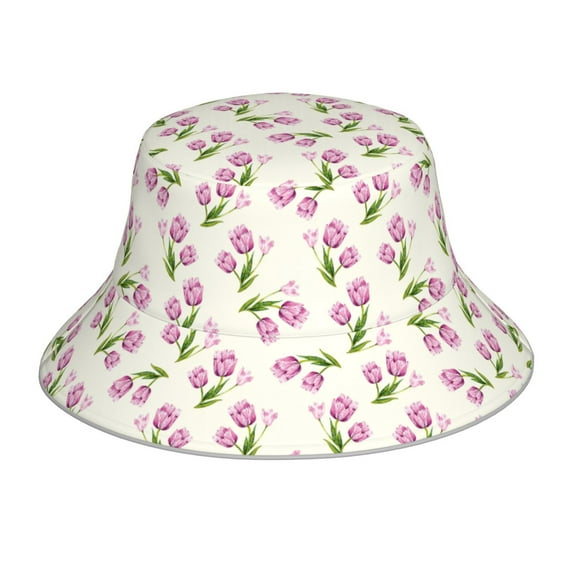 Fuzoiu Tulips Flowers Print Reflective Bucket Hat,Outdoor Hat for Men and Women,Bucket Hat for Travel Fishing Hunting Summer Camp