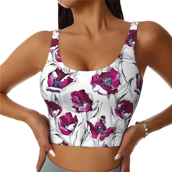 Fuzoiu Tulips Flowers Print Women's Sports Vest,U-Back Sports Tank,Gym Vests,Athletic Sleeveless Shirts,Exercise Undershirts,Yoga, Gym, and Dance Wear-Small