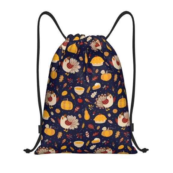 Fuzoiu Turkey And Autumn Print Drawstring Backpack for Gym, Travel, Yoga,Sports Sackpack String Bag for Women Men-Medium