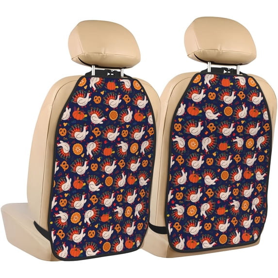 Fuzoiu Turkey And Thanksgiving Print 2 Pack Kick Mat Back Seat Protector With 3 Storage Pockets, Universal Car Seat Back Organizer For Kids Pets, Waterproof Backseat Protector For Most Car