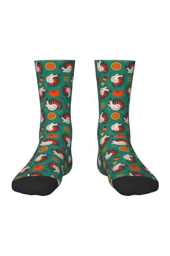 Turkey And Thanksgiving1 Print Kids Socks For Boys Girls,Grip Crew Socks with Non Slip,Lightweight Stretch Crew Socks,Toddlers Crew Boot Socks