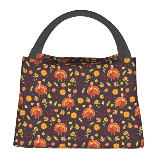 Fuzoiu Turkey Bird Print Portable Insulation Lunch Bag,Large Lunch Box,Container Reusable Leakproof Tote for Work, Travel, and Outdoor Activities