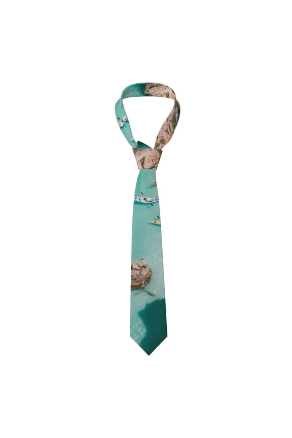 Turquoise Beach Kayaking Print Men's Necktie,Business Necktie,Mens Ties for Business Wedding Graduation