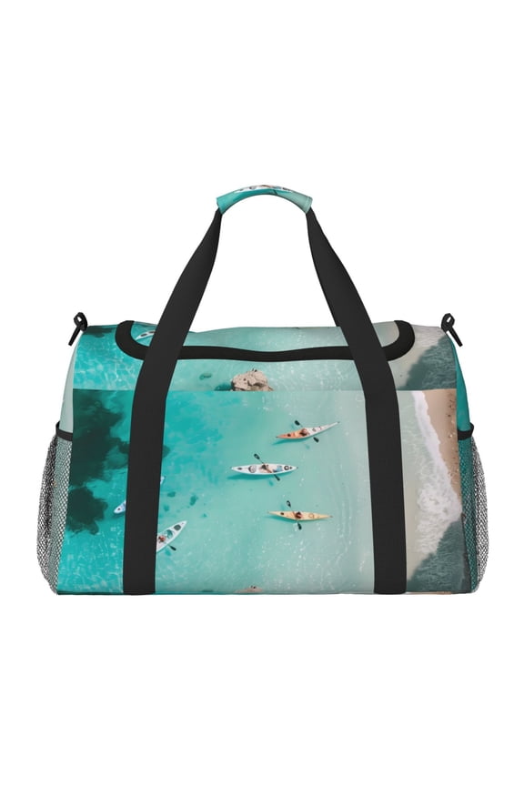 Turquoise Beach Kayaking Print Travel Duffle Bag,Carry On Tote Bags,Duffel Bag,Sport Gym Bag, Hospital Bag for Labor and Delivery, Overnight Bag,Luggage Bag