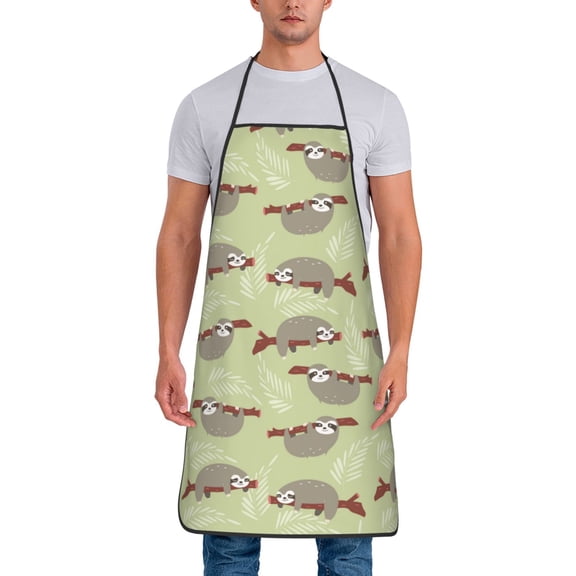Fuzoiu Twig Sloth Print Waterproof Apron, Kitchen Apron for Women Men Chef, Apron for Christmas Dinner Party Cooking Baking Crafting House Cleaning Kitchen