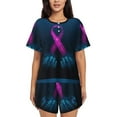 thumbnail image 1 of Fuzoiu Two Human Hands are Holds Pink Ribbon Awareness Print Women's Short-Sleeved Pajama Set,Lounge Sleepwear Set,Womens Pajama Sets 2 Piece,Button-Up Top and Shorts with Pockets-Small, 1 of 7