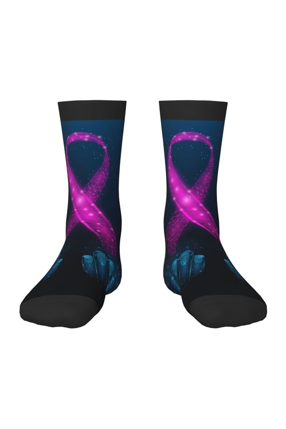 Two Human Hands are Holds Ribbon Awareness Print Kids Socks For Boys Girls,Grip Crew Socks with Non Slip,Lightweight Stretch Crew Socks,Toddlers Crew Boot Socks