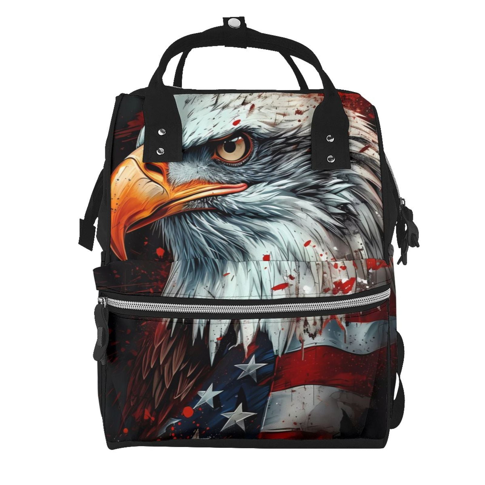 Fuzoiu USA Bald Eagle Print Diaper Bag Backpack,Baby Essentials Travel Tote,Multi function Waterproof Diaper Bag, Travel Essentials Baby Bag - Unisex