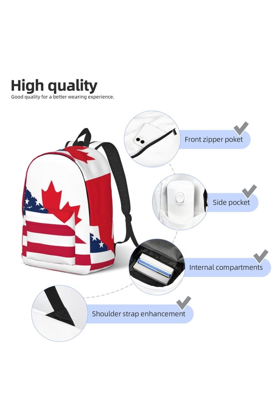 USA Canada Flag Print Canvas Backpack,Lightweight Travel Daypack,School Backpack Purse for Women Men, Casual Aesthetic Backpack