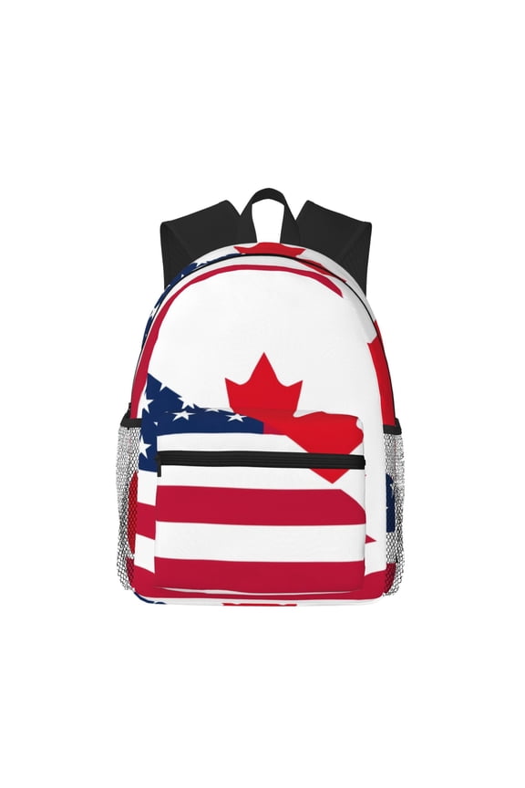 USA Canada Flag Print School Backpack for Teens,Large Bookbag,Lightweight Laptop Bag for Travel, Work, School & Outdoor Adventures
